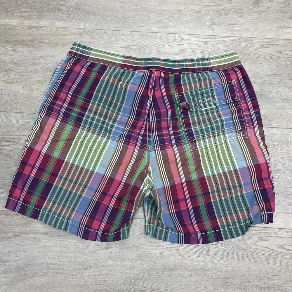 Polo Ralph Lauren Multicolor Plaid Swim Trunks Men Sz L Mesh Lined Prep